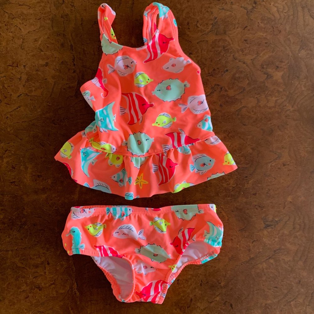Carter's Baby Girl Fish Tankini & Swim Bottoms Set 2-Piece Swimwear 12 Months